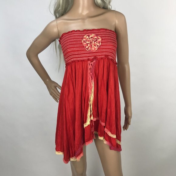 Free People Tops - Free People Floral Embroidered Smocked Tube Top Sleeveless Tunic Shirt Size M